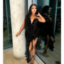 Women Solid Strapless Backless Sequin Feather Dress