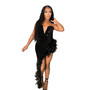 Women Solid Strapless Backless Sequin Feather Dress