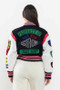 Women Long Sleeve Printed Ribbed Patchwork Baseball Jacket