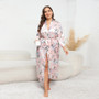 Plus Size Women Loose Long Sleeve Printed Satin Nightgown