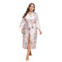 Plus Size Women Loose Long Sleeve Printed Satin Nightgown