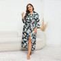 Plus Size Women Loose Long Sleeve Printed Satin Nightgown