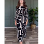 Women Autumn Geometric Print Elegant Dress