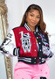 Women Print Ribbed Baseball Jacket