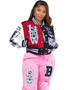 Women Print Ribbed Baseball Jacket