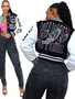 Women Print Ribbed Baseball Jacket