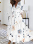 Women Autumn V-neck Long Sleeve Printed Dress