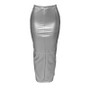 Women Autumn Solid Pu Leather Bodycon Slit Skirt