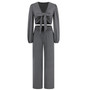 Plus Size Women High Waist Belted Long Sleeve Top + Straight Pants Two-piece Set