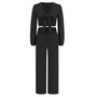 Plus Size Women High Waist Belted Long Sleeve Top + Straight Pants Two-piece Set