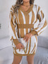 Women v-neck contrast zebra print long-sleeved Bodycon sweater dress