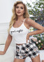 Women Homewear Letter Plaid Heart Print Print Suspender Top and Shorts Two-piece Set