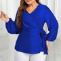 Plus Size Women Autumn V-neck Lace-up Long Sleeve Shirt