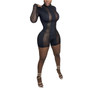 Women Sexy Mesh See-Through Long Sleeve Romper