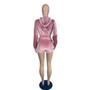 Women Long Sleeve Veet Hooded Top and Shorts Two Piece Set