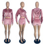 Women Long Sleeve Veet Hooded Top and Shorts Two Piece Set