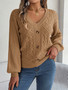 Women Casual Button Balloon Sleeve Sweater