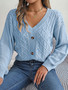 Women Casual Button Balloon Sleeve Sweater