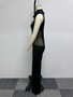 Sexy Turtleneck Sleeveless Stretch Mesh Patchwork See-Through Tight Fitting Long Dress