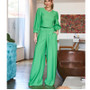Women autumn long-sleeved Top and high-waisted wide-leg pants two-piece set