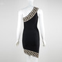 Women's Creative One Shoulder Jacquard Sexy Slim Fit Party Bandage Dress Black