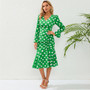 Sexy Polka Dot V-Neck Long Sleeve Dress Pleated Mermaid Dress Slim Chic Mid Length Dress Plus Size