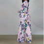 Women's Fashion Printed V Neck Puff Sleeves Plus Size Shirt High Waist Wide Leg Pants Set