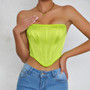 Shiny Strapless Diamond Crop Low Back Herringbone Wrapped Tank Top