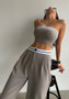 Women's Outdoor Wear Track Tank Strapless Contrasting High Waist Wide Leg Trousers Casual Set