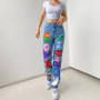 Trendy High Waist Loose Printed Graffiti Women's Denim Pants