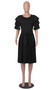 Summer Women Round Neck Ruffle Short Sleeve Pressed Pleated Dress