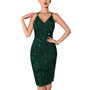 Women Sexy Backless Deep V Retro Camisole Sequined Evening Dress