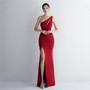 Press-folded beading one-shoulder slim-fit fishtail wedding dress