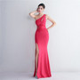 Press-folded beading one-shoulder slim-fit fishtail wedding dress