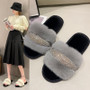 Fluffy Crystal Diamond Flat Slippers