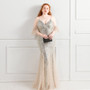 Elegant Straps V-Neck Solid Sequin Plus Size Beauty Long Formal Party Evening Dress