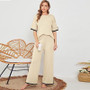 Women summer knitting short-sleeved Topand wide-leg pants two-piece set