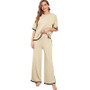 Women summer knitting short-sleeved Topand wide-leg pants two-piece set