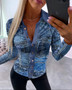 Plus Size Women Fall Sexy V-Neck Printed Shirt