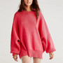 Women Autumn and Winter Loose Knitting Long Sleeve Slit Round Neck Sweater