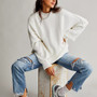 Women Autumn and Winter Loose Knitting Long Sleeve Slit Round Neck Sweater