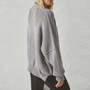 Women Autumn and Winter Loose Knitting Long Sleeve Slit Round Neck Sweater