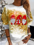 Christmas Women Snowflake Print Round Neck Top