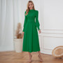 Women Solid Color Slim Stand Collar Slim Fit Chic Maxi Dress