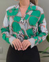 Autumn Loose Long-Sleeved V-Neck Pullover Printed Shirt For Women
