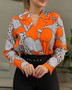 Autumn Loose Long-Sleeved V-Neck Pullover Printed Shirt For Women