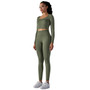 Seamless Knitting Solid Color Jacquard Low-Cut Tight Fitting Long-Sleeved Yoga Suit Sports Fitness Two-Piece Set