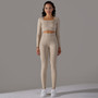 Seamless Knitting Solid Color Jacquard Low-Cut Tight Fitting Long-Sleeved Yoga Suit Sports Fitness Two-Piece Set