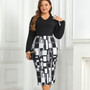 Plus Size Women Printed Long Sleeve Round Neck Dress