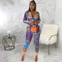 Women Casual Printed Long Sleeve Top and Pant Two-piece Set